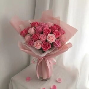 A luxury Pink Rose Flower Bouquet - Round Dome Style hand-tied with premium ribbons for a sophisticated gift.